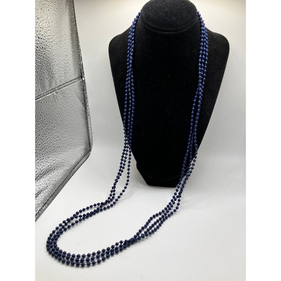 Vintage 3 Navy Blue Mini Beaded 17.75 Inch Long Necklace! - Picture 2 of 5